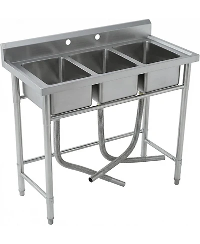 Gaomon Freestanding 3-Bowl Stainless Steel Utility Sink Commercial Triple Compartment Sink with Legs and Backsplash