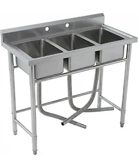 Gaomon Freestanding 3-Bowl Stainless Steel Utility Sink Commercial Triple Compartment Sink with Legs and Backsplash