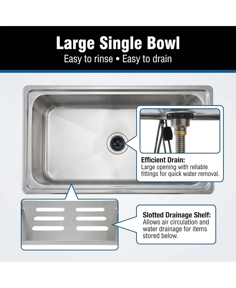 Gaomon Freestanding Stainless Steel Utility Sink Single Bowl Sink with Hot and Cold Pull-Out Faucet Storage Shelf Adjustable Legs
