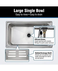 Gaomon Freestanding Stainless Steel Utility Sink Single Bowl Sink with Hot and Cold Pull-Out Faucet Storage Shelf Adjustable Legs