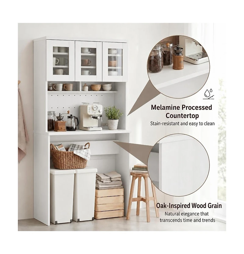 gaomon H Kitchen Cabinet with Trash Can Storage – Trash Can Cabinet with Microwave Stand, 35.4" Wide Kitchen Pantry for Dining Room