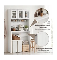 gaomon H Kitchen Cabinet with Trash Can Storage – Trash Can Cabinet with Microwave Stand, 35.4" Wide Kitchen Pantry for Dining Room