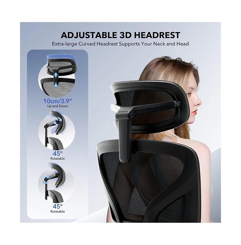 Gaomon Ergonomic Mesh Office Chair with 3D Adjustable Headrest Armrest and Retractable Footrest