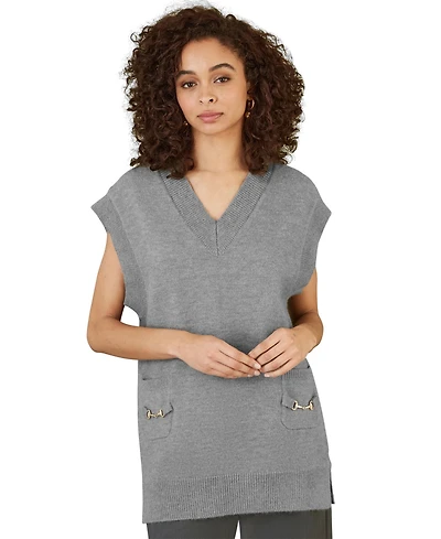 Yumi Women's Knitted V-Neck Vest Tunic