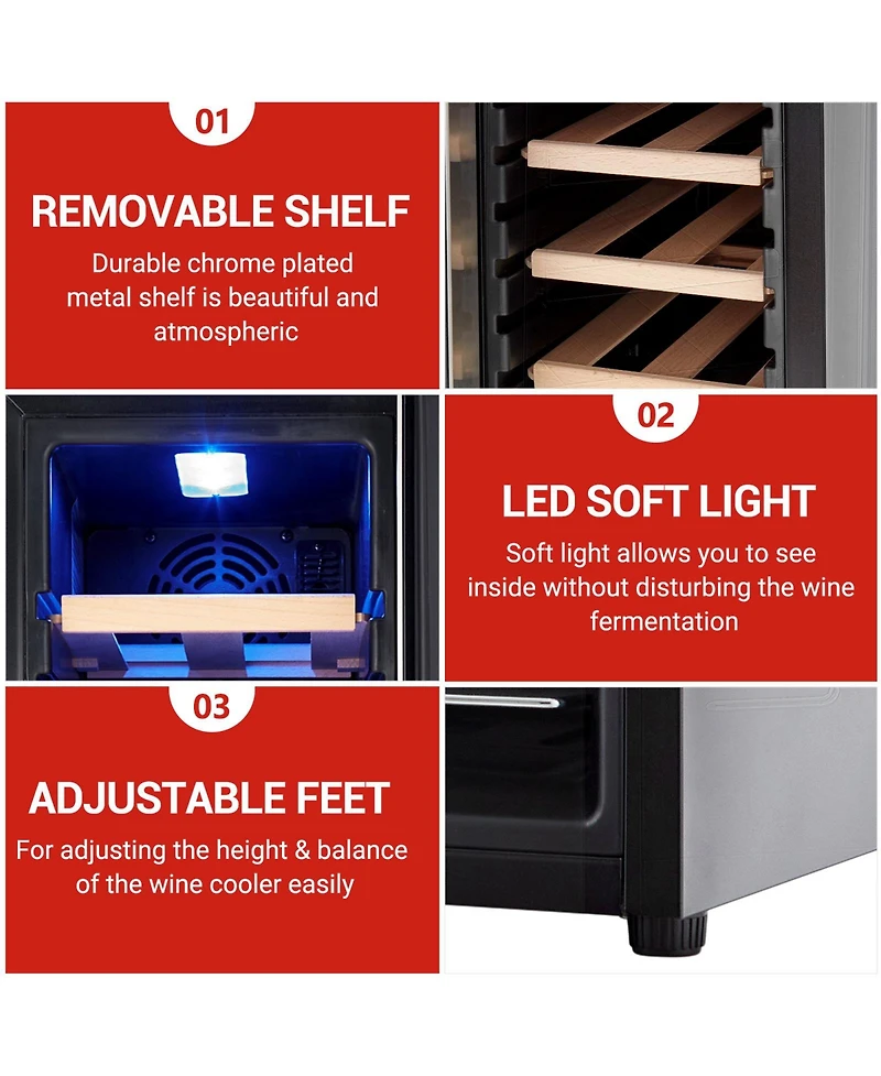 homfan 14-Bottle Wine Cabinet, Iron and Stainless Steel Frame, Engineered Wood Shelf, Stainless Steel Door Frame
