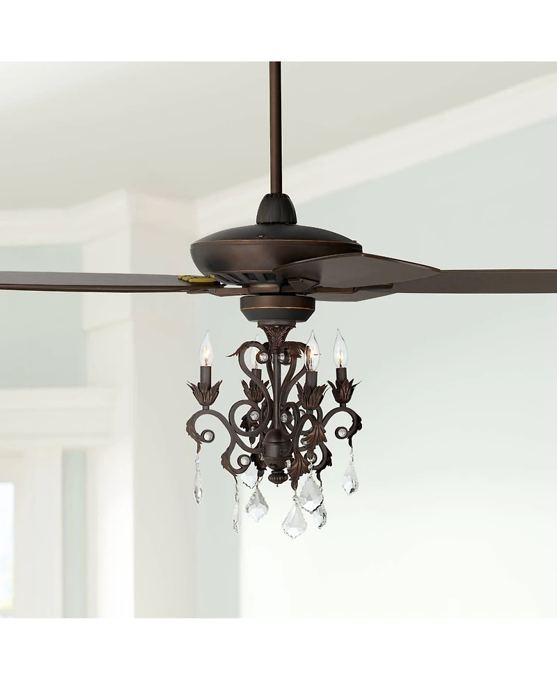 Casa Vieja 52 inch Indoor Ceiling Fan with Light Led Dimmable Remote Crystal Chandelier