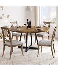 homfan Round Dining Table for 4-6, Industrial Circle Kitchen Table with Metal Pedestal Base