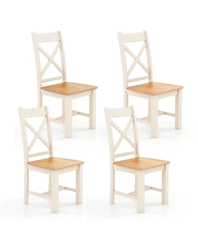 Gymax Modern Wooden Dining Chairs Set of 4 w/ High Back Rubber Wood Frame Armless