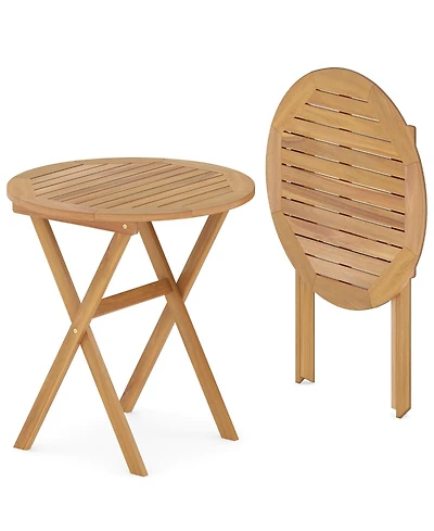 Sugift Outdoor Side Table with Slatted Tabletop and X-Shaped Structure