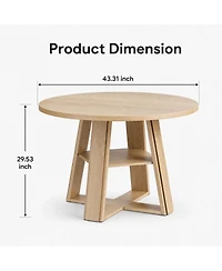 homfan Round Dining Table for 2-4, Pedestal Base with Storage Shelf, Space-Saving for Apartment