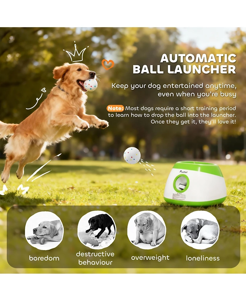 PawHut Automatic Dog Ball Launcher, Thrower, 26-79 Ft Disce