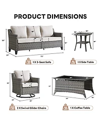 Pocassy Wicker Patio Furniture Set with Swivel Rocker Chairs Outdoor Sofa and Rattan Coffee Table, 5 Pieces Conversation Sets