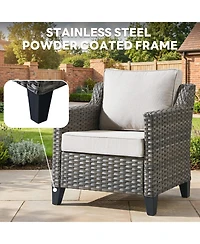 Pocassy 2 Pieces Patio Furniture Set, Outdoor Wicker Chairs of 2, All Weather High Back Rattan with Comfy Cushions for Porch Deck