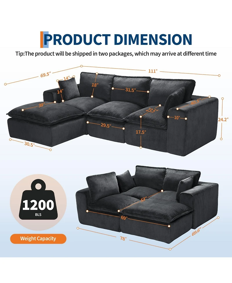 homfan L-Shaped Modular Sectional Sofa