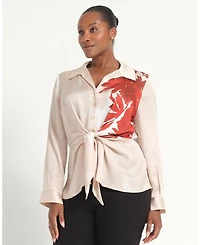 Estelle Women's Maisie Floral V-Neck Button Tie-Front Shirt
