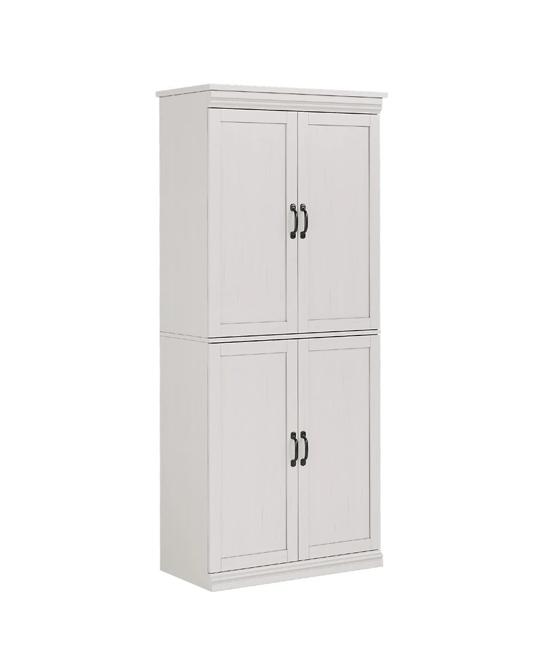 homfan Pantry Cabinet, Retro 4-Door Tall Cabinet, Engineered Wood with Adjustable Shelves