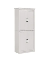 homfan Pantry Cabinet, Retro 4-Door Tall Cabinet, Engineered Wood with Adjustable Shelves
