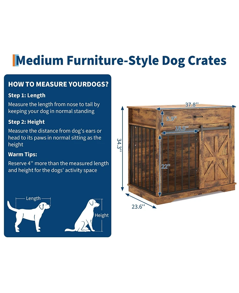 gaomon Dog Crate Furniture with 2 Storage Drawers, 4 Deep Shelves, Farmhouse Extra Large Wooden Dogs Cage End Table