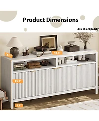 homfan Fluted Modern Buffet Cabinet, 4-Door Storage Sideboard with Adjustable Shelf for Kitchen Living Room