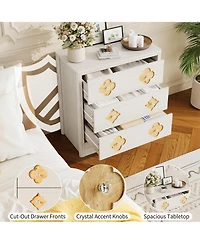 homfan 3-Drawer Vertical Dresser with Floral Cutout and Crystal Knobs