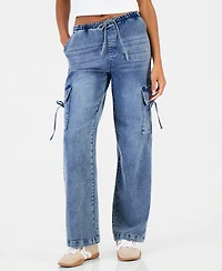 Vanilla Star Juniors' Wide-Leg Cargo Drawstring-Waist Jeans