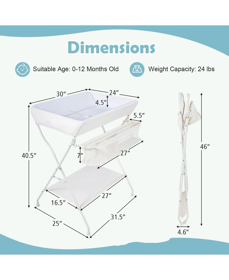 Slickblue Portable Baby Changing Table with Foldable Storage Design