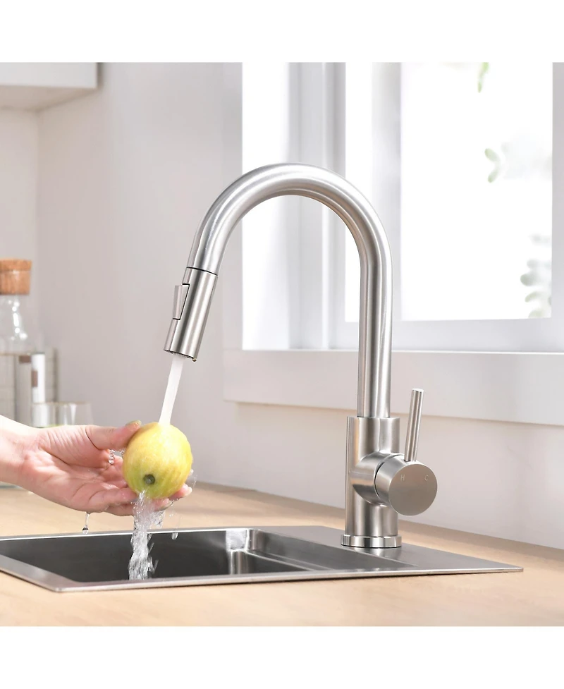 Phying Sink Faucet, Brushed Nickel Kitchen Faucets with Pull Down Sprayer, Bathroom Sink Faucets Mini Bar Prep Faucet