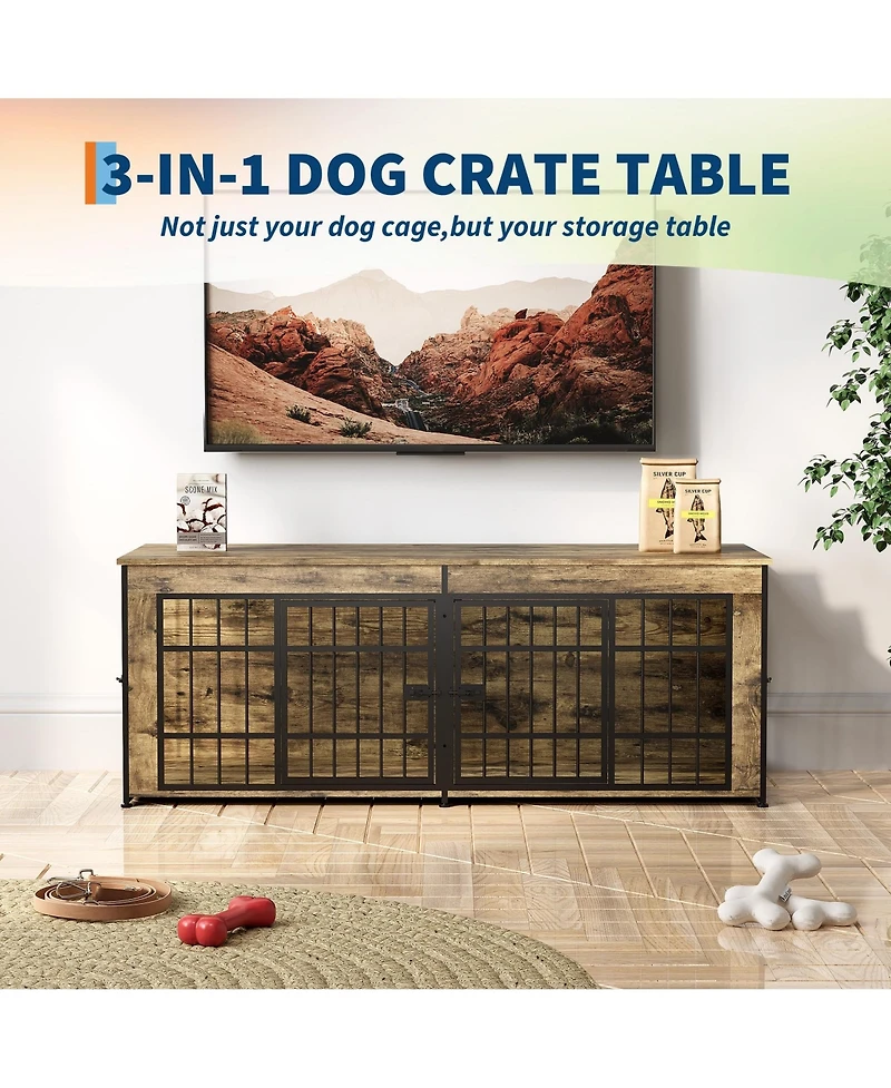 gaomon Double Dog House Furniture - Heavy Duty Wooden Indoor Kennel Tv Stand with Divider Spacious End Table Crate for 2 Medium or Large Dogs