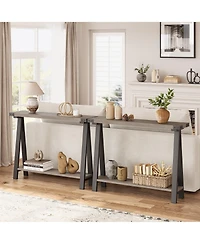 homfan Farmhouse Console Table with 2-Tier Storage, Narrow Entry Table, Metal Frame