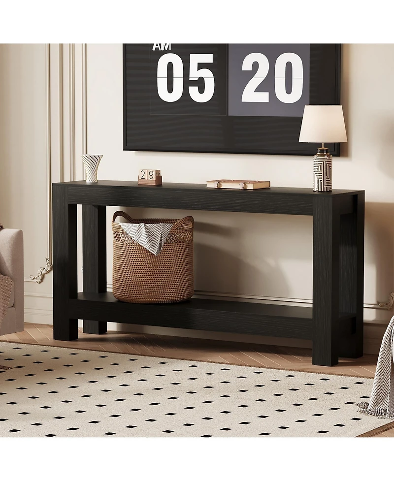 homfan 63-Inch Narrow Sofa Table with 2-Tier Storage – Slim Console for Entryway, Hallway, Behind Couch, Holds 220 Lbs