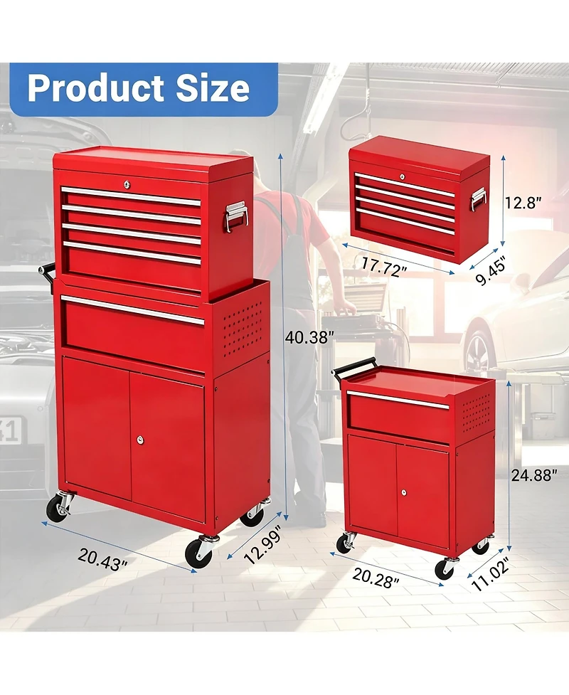 homfan 20 in. 5-Drawer Garage Tool Box with Locking Cabinet for Workshop, Heavy Duty Steel Rolling Tool Chest Organizer