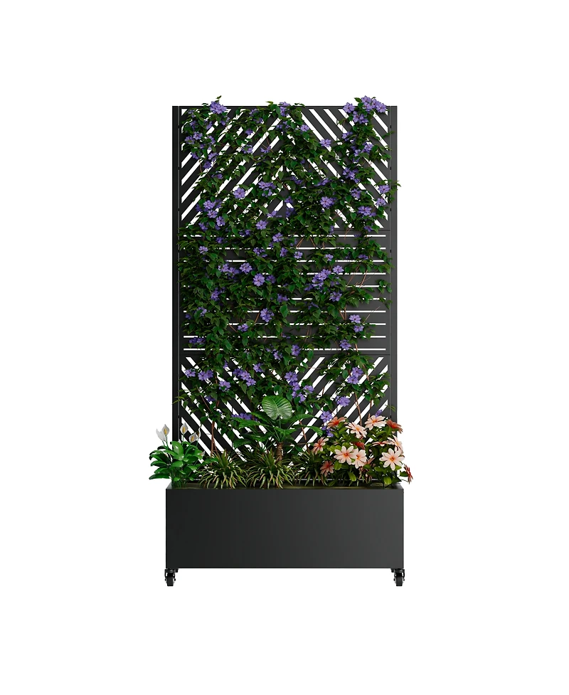 Streamdale Furniture Metal Raised Garden Bed with Trellis, Drainage, and Wheels (73"x35"x16