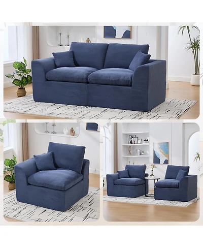 Streamdale Furniture Modular Sectional Sofa Cloud Couch, Comfy Modern 2 Seater with Removable Cushion Covers