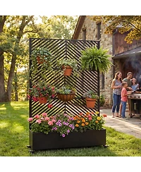 Streamdale Furniture Metal Raised Garden Bed with Wheels, Trellis, and Privacy Screen