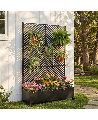 Streamdale Furniture Metal Raised Garden Bed with Wheels, Trellis, and Privacy Screen