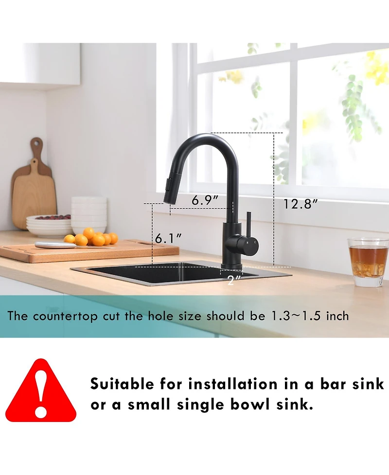 Phying Pull Down Sprayer Sink Faucet Black Modern Multifunctional Faucet Design for Kitchen Bathroom Mini Bar Prep Counter