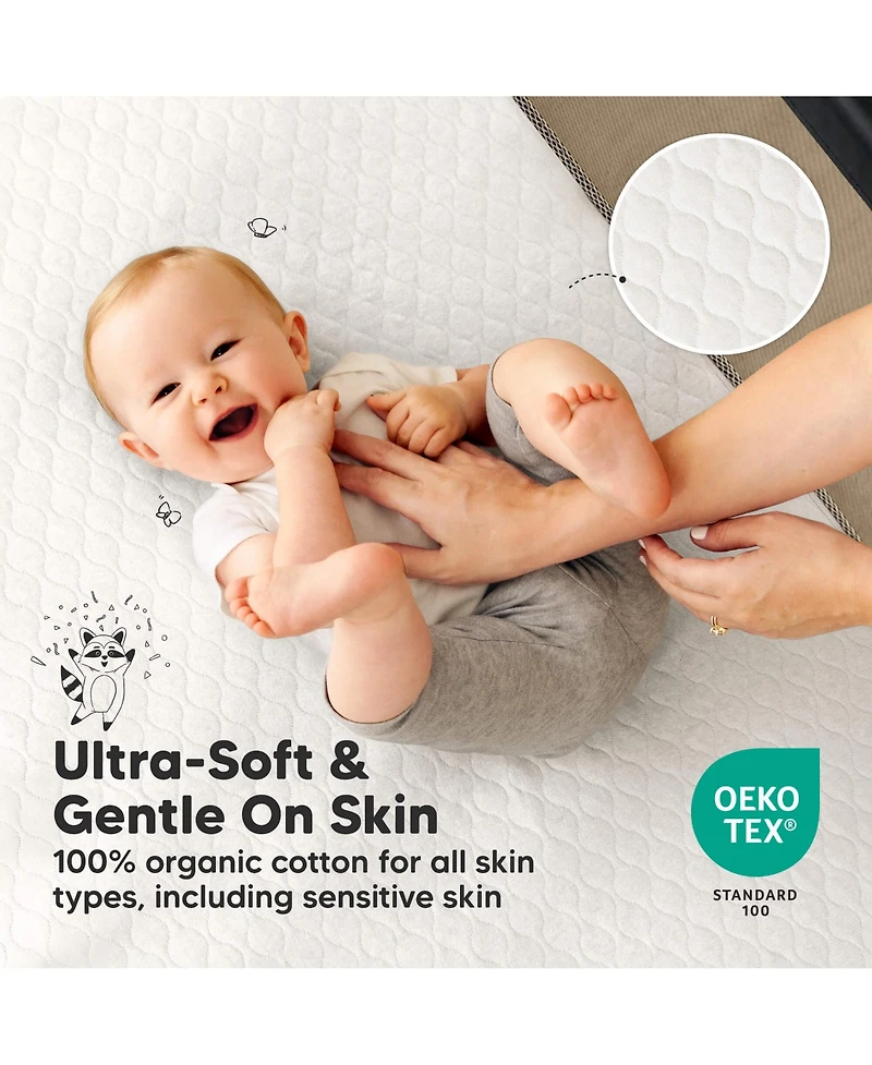 KeaBabies Protect+ Waterproof Mini Crib Mattress Protector, Mavy Quilted Cotton Pack and Play Mattress Pad Cover, 38x26