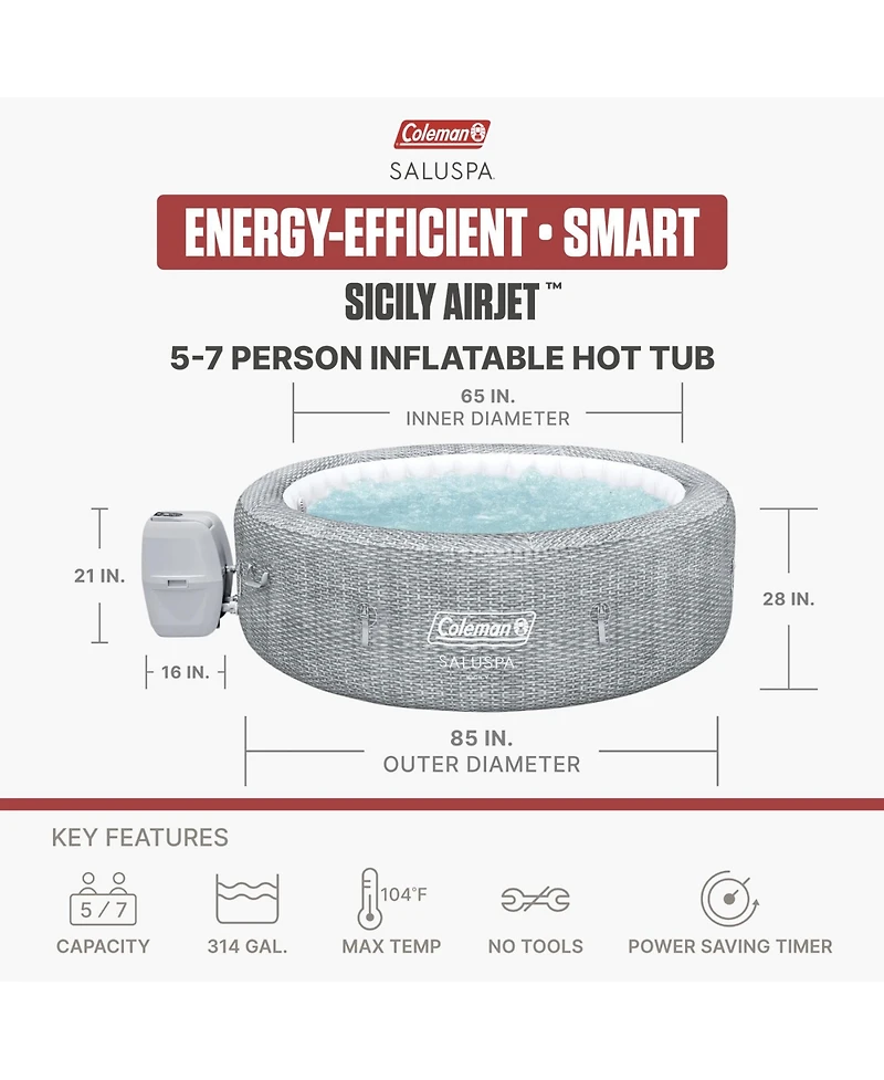 Coleman Sicily AirJet Round Inflatable Hot Tub with EnergySense Cover, Grey