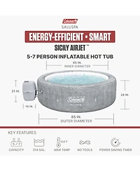 Coleman Sicily AirJet Round Inflatable Hot Tub with EnergySense Cover, Grey