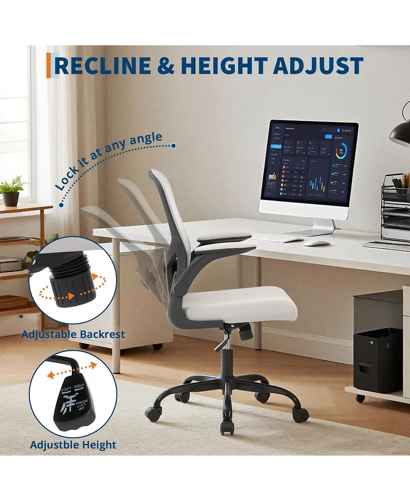 homfan 350LB Swivel Desk Chair with Adjustable Lumbar Support, Flip-Up Arms, Tilt Lock, Gray Mesh Home Office Chair