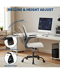 homfan 350LB Swivel Desk Chair with Adjustable Lumbar Support, Flip-Up Arms, Tilt Lock, Gray Mesh Home Office Chair
