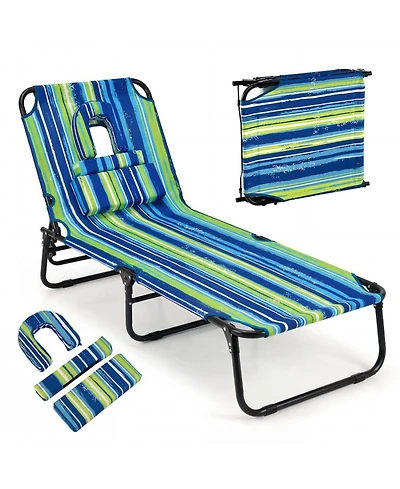 Gouun Folding Face-Down Tanning Chair with 3 Removable Pillows
