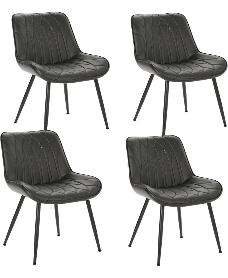 homfan Dining Chairs Set of 4, Modern Upholstered Dining Room Chairs with Thick Cushions, Faux Leather Seats and Metal Legs