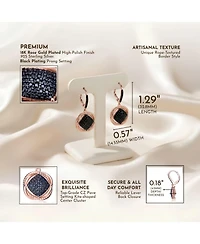 18K Rose Gold and Black Plated Sterling Silver Cubic Zirconia Dangling Earrings