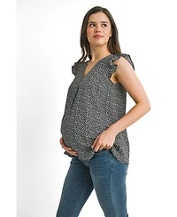 Hello Miz Women's Printed Flutter Cap Sleeve V-Neck Maternity Top