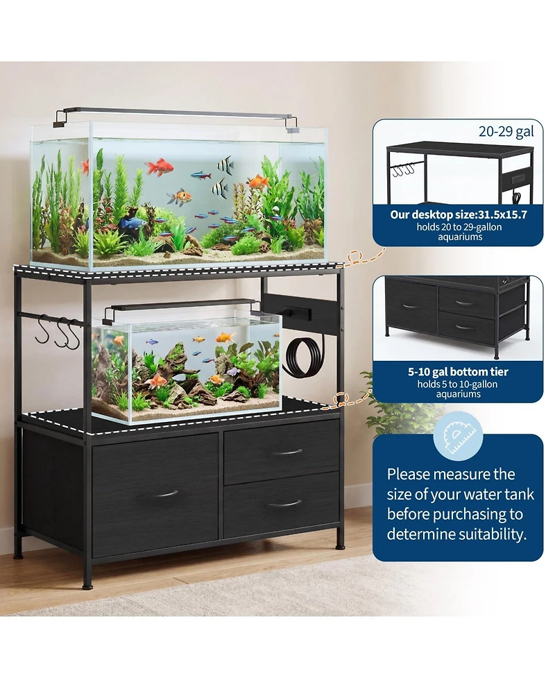 gaomon 20-29 Gallon Fish Tank Stand, Metal Frame Aquarium Stand with Drawers, Double Turtle for