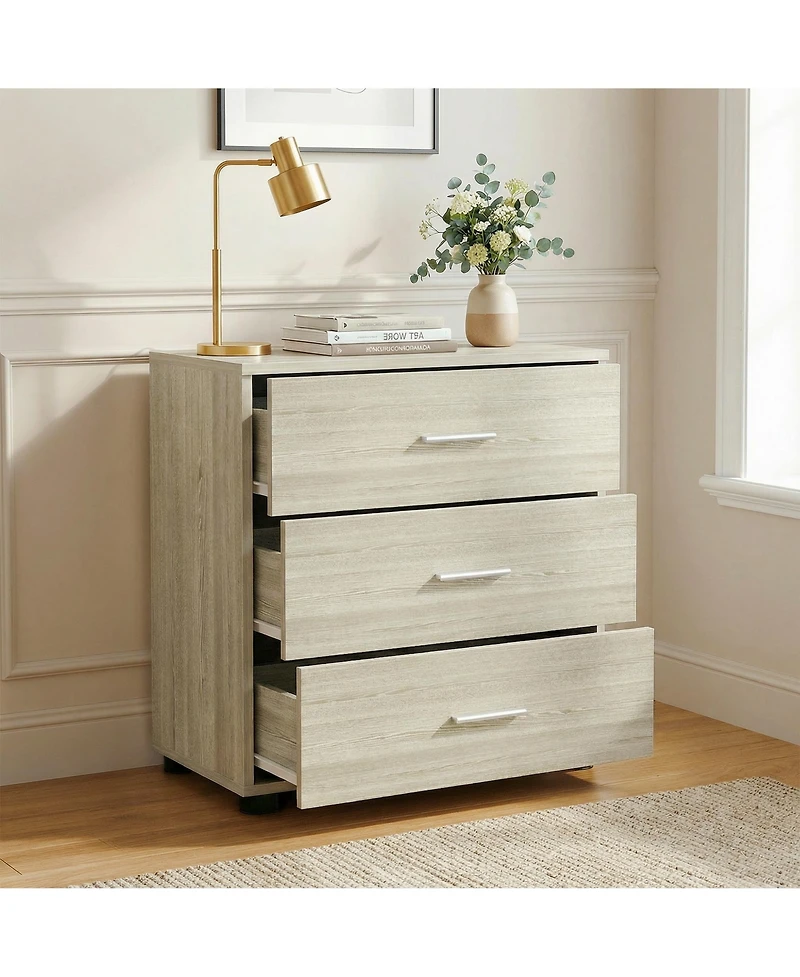 Aheaplus Wooden Storage Dresser with 3-Drawers, Nightstand Food Pads