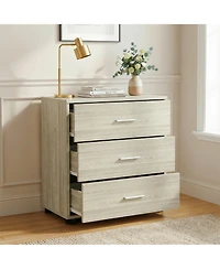 Aheaplus Wooden Storage Dresser with 3-Drawers, Nightstand Food Pads