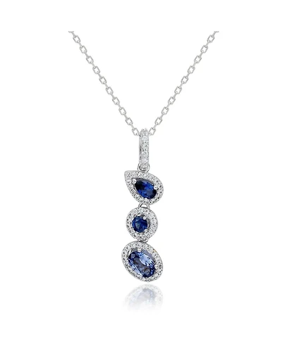 Suzy Levian New York Sterling Silver Multi-Shape Sapphire Halo Drop Pendant