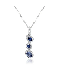 Suzy Levian New York Sterling Silver Multi-Shape Sapphire Halo Drop Pendant